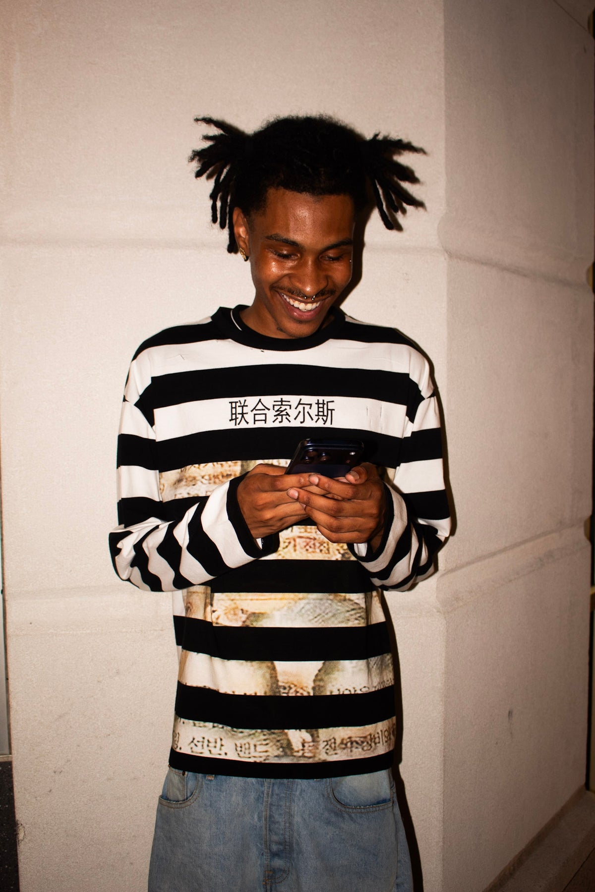 “002” distressed longsleeve